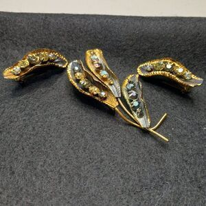Vintage Triad Floral Rhinestone Brooch and Clip Earrings